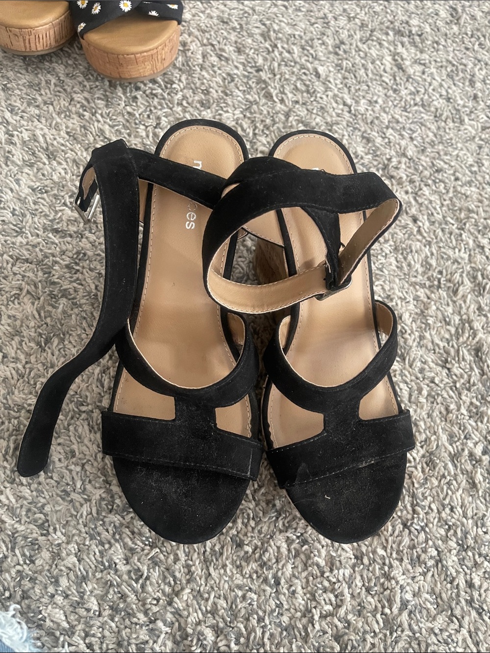 Maurices wedge  Black Suede Strappy Ankle-Heel Sandals